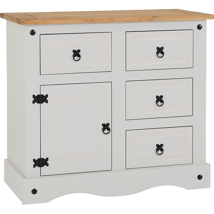 Corona 1 Door 4 Drawer Sideboard In Grey & Waxed Pine